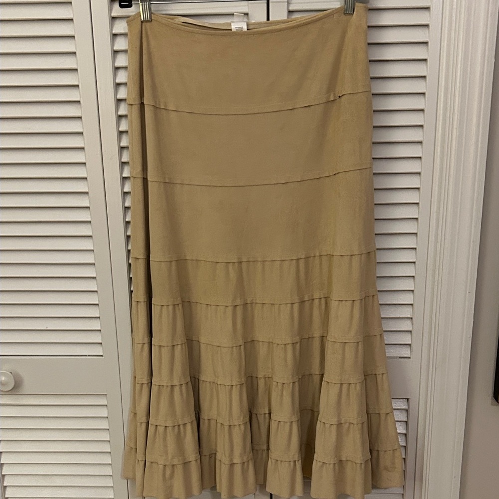 White House Black Market Western Tan Tiered Women's Faux Suede Skirt Size 8